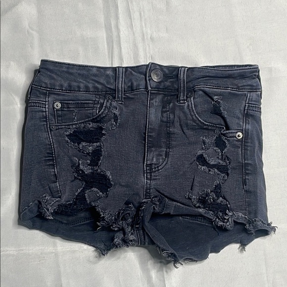 AMERICAN EAGLE OUTFITTERS Distressed Black Denim Shorts - Picture 1 of 9